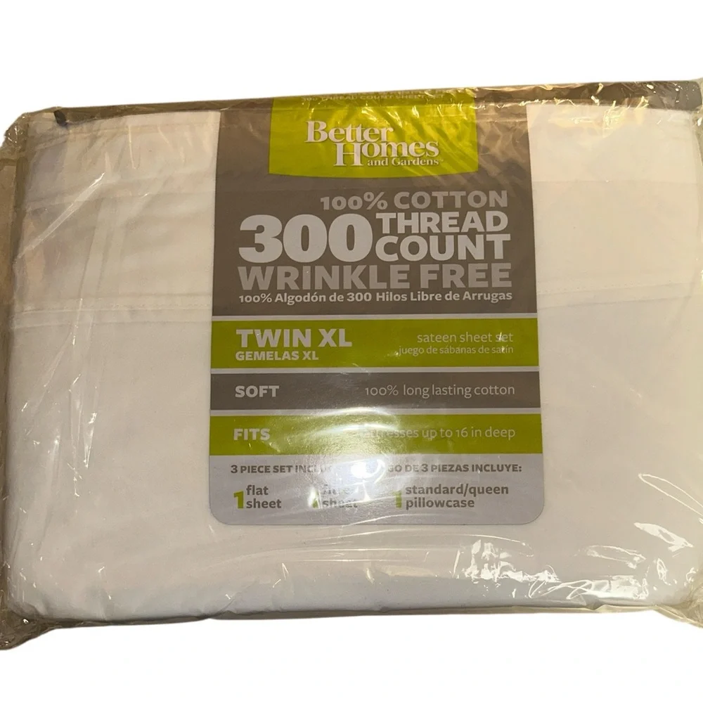 Better Homes and Gardens Twin XL 300 Thread Count Wrinkle Free Cotton Sheets New